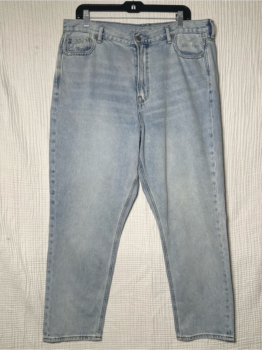 American Eagle Mom Jeans Womens 16R Light Wash Straight High Waist 100% Cotton